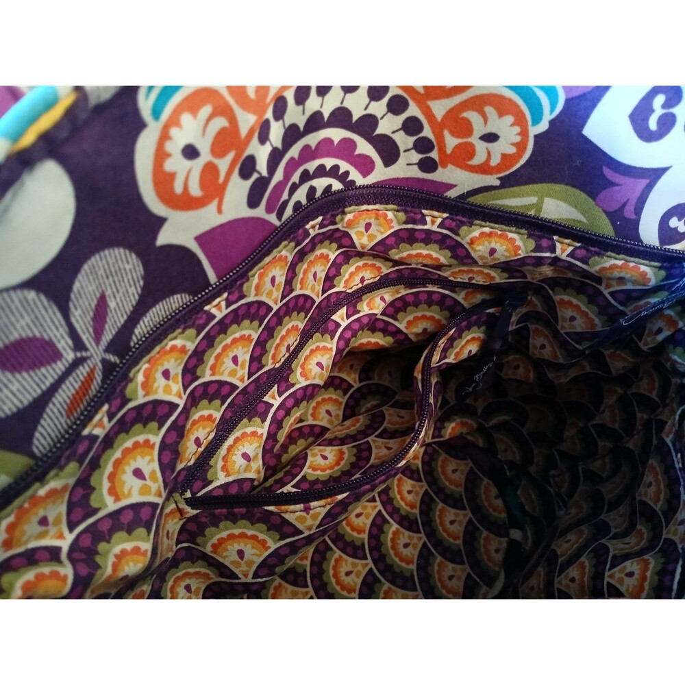 Vera Bradley Plum Crazy Floral Shoulder Bag Quilted Purse Front & Back Pocket - Picture 8 of 16
